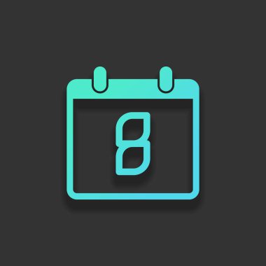 8 gün, basit simgesi ile takvim. Renkli logo kavramı koyu arka plan üzerinde yumuşak gölge ile. Masmavi okyanus rengini simgesi