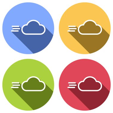 Rüzgarlı simgesi. Doğrusal, ince anahat. Mavi, turuncu, yeşil ve kırmızı renkli daireler uzun gölge ile beyaz simgeler kümesi. Etiket tarzı