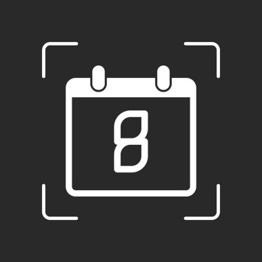 8 gün, basit simgesi ile takvim. Beyaz nesne kamera otomatik odaklama koyu arka plan üzerinde