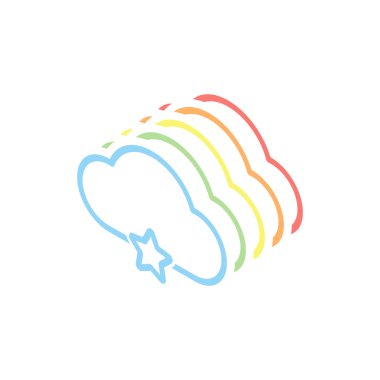 yer işareti bulut veritabanı. Doğrusal sembolü ile ince anahat. basit anahat simgesi. Beyaz arka plan üzerinde renkli izometrik simgeler yığını