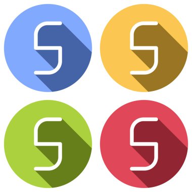 Sayı 5, rakamı, beşinci. Mavi, turuncu, yeşil ve kırmızı renkli daireler uzun gölge ile beyaz simgeler kümesi. Etiket tarzı