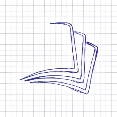 kitap, kağıt yaprağının. Elle çizilmiş resim kağıt sayfası. Mavi mürekkep, anahat kroki tarzı. Damalı zemin üzerine doodle