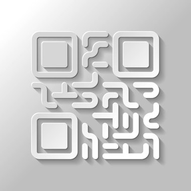 QR kodu. Teknoloji simgesi. Kağıt tarzı ile gölge gri arka plan üzerinde