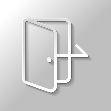 Çıkış simgesi. Doğrusal, ince anahat. Kağıt tarzı ile gölge gri arka plan üzerinde