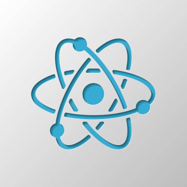 bilimsel atom sembolü, basit simgesi. Kağıt tasarımı. Gölge ile düzenlenen sembolü