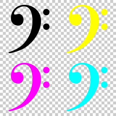 Bas nota anahtarı simgesi. Cmyk simgeleri şeffaf arka plan üzerinde renkli dizi.