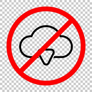 Anahat bulut indir basit simgesi. Doğrusal sembolü ile ince anahat. Siyah kırmızı uyarı işareti şeffaf arka plan ile nesnesinde izin yok