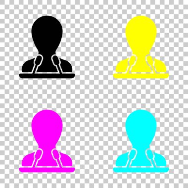 Hoparlör simgesi. Kişi siluet ve mikrofonlar kürsü üzerinde. Cmyk simgeleri şeffaf arka plan üzerinde renkli dizi