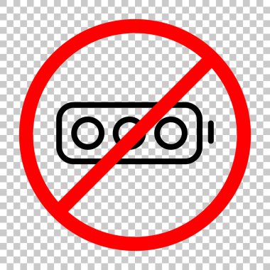 Basit boş pil, düzey yok. Siyah kırmızı uyarı işareti şeffaf arka plan ile nesnesinde izin yok