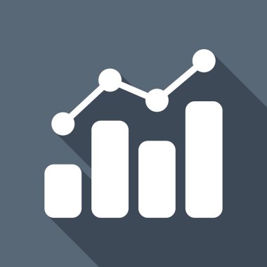 Grapgic finans, büyümek. Uzun Gölge arka plan üzerinde beyaz düz simgesi
