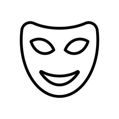 Tiyatro, mutlu duygu, komedi iz ile yüz maskesi gülümse. Doğrusal anahat simgesi. Beyaz arka planda siyah simgesi