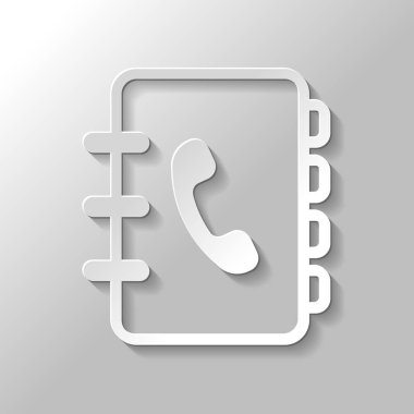 Adres defteri ile telefon kapağında imzala. basit simgesi. Doğrusal sembolü ile ince anahat. Kağıt tarzı ile gölge gri arka plan üzerinde