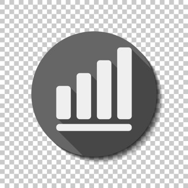 Büyüyen grafik hat simgesi. Saydam arka plan üzerinde bir dairede uzun gölge beyaz düz simgesi