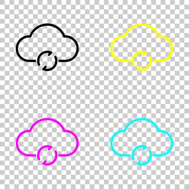 Anahat update basit bulut simgesi. Doğrusal sembolü ile ince anahat. Cmyk simgeleri şeffaf arka plan üzerinde renkli dizi