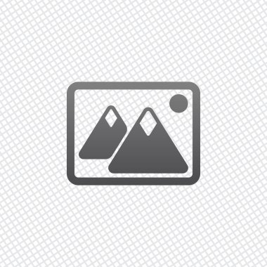 Dağlar ve güneş çift ile hayal et. Basit simgesi. Kılavuz arka plan üzerinde