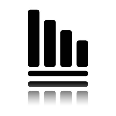 Azalan grafik hat simgesi. Siyah beyaz arka plan ayna yansıması simgesiyle