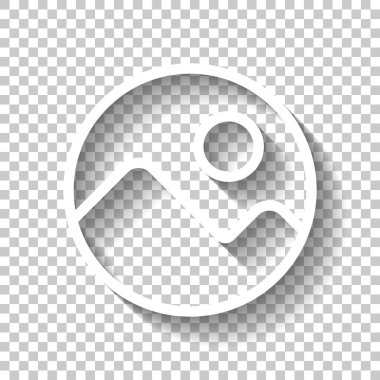 Basit resim simgesi. Doğrusal sembol, ince anahat. Gölge şeffaf arka plan üzerinde beyaz simgesi