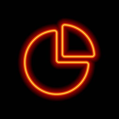 İş pasta grafiği simgesi. Siyah arka plan üzerine portakal neon tarzı. Işık simgesi