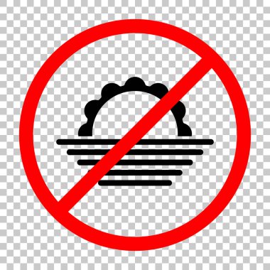 Güneş doğuyor. basit hava simgesi. Siyah kırmızı uyarı işareti şeffaf arka plan ile nesnesinde izin yok