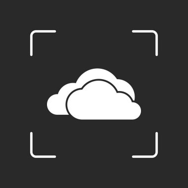 bulutlu hava simgesi. Beyaz nesne kamera otomatik odaklama koyu arka plan üzerinde