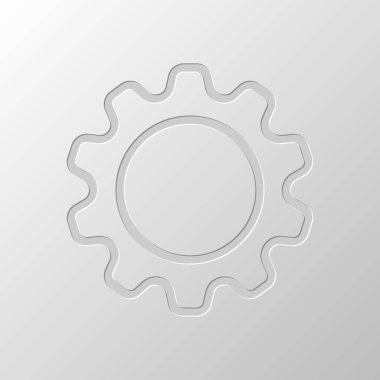 Basit dişli sembolü, ince anahat ile doğrusal simgesi. Kağıt tasarımı. Düzenlenen sembolü. Çekirdeksiz stili