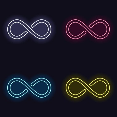 sonsuzluk simgesi, basit simgesi. Neon işareti kümesi. Koyu arka plan üzerinde casino tarzı. Seamless modeli
