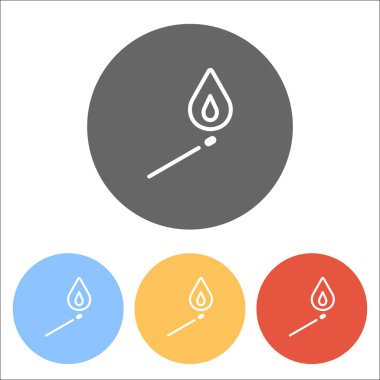 ve yangın alev ile aynı. basit siluet. Renkli daireler üzerinde beyaz simgeler kümesi