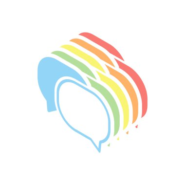 sohbet simgesi. Beyaz arka plan üzerinde renkli izometrik simgeler yığını