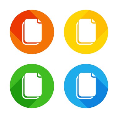 belge basit simgesi. Renkli daireler arka plan düz beyaz simgesi. Dört farklı uzun gölgeler her köşe