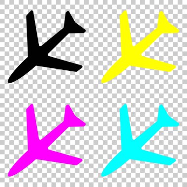 Uçak simgesi. Cmyk simgeleri şeffaf arka plan üzerinde renkli dizi.