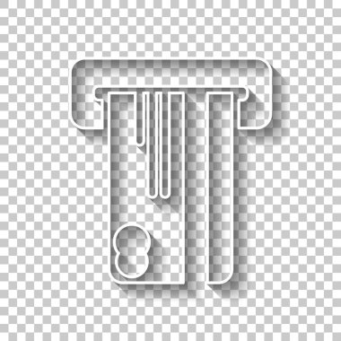 ATM makine ve kredi kartı. basit siluet. Gölge şeffaf arka plan üzerinde beyaz anahat işaretiyle