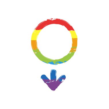 cinsiyet sembolü. Doğrusal sembolü. basit insanlar simgesi. Çizim işaretiyle Lgbt stil, gökkuşağı (kırmızı, turuncu, sarı, yeşil, mavi, Indigo, menekşe, yedi renk