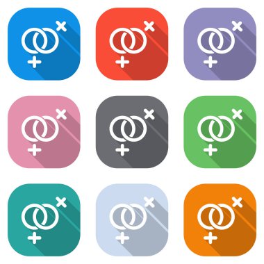 cinsiyet sembolü. Doğrusal sembolü. basit lezbiyen simgesi. Beyaz simgeleri uygulamalar için renkli kareler olarak ayarlayın. Sorunsuz imkanı ve desen poster için