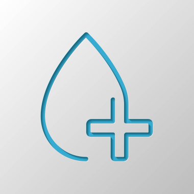 damla kan ve tıbbi çapraz. Doğrusal sembolü ile ince anahat. bir çizgi stili. Kağıt tasarımı. Gölge ile düzenlenen sembolü