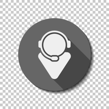 Müşteri Hizmetleri. servisini destekleyen. basit simgesi. Saydam arka plan üzerinde bir dairede uzun gölge beyaz düz simgesi. Rozet veya etiket stili