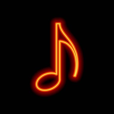 Müzik Not simgesi. Siyah arka plan üzerine portakal neon tarzı. Işık simgesi