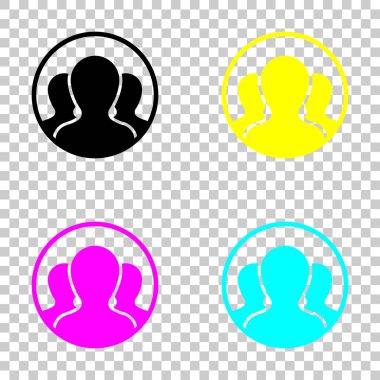 Daire, kaç kişi takımı. Cmyk simgeleri şeffaf arka plan üzerinde renkli dizi