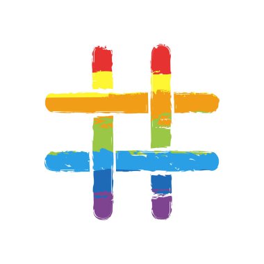 Hashtag simgesi. İşareti Lgbt style, gökkuşağı kırmızı, turuncu, sarı, yeşil, mavi, Indigo, menekşe, yedi renk ile çizim