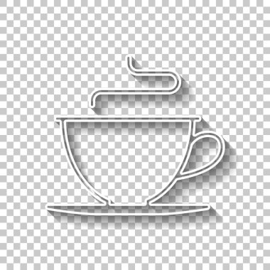 Basit fincan kahve ya da çay. Doğrusal simgesi, ince anahat. Gölge şeffaf arka plan üzerinde beyaz anahat işaretiyle