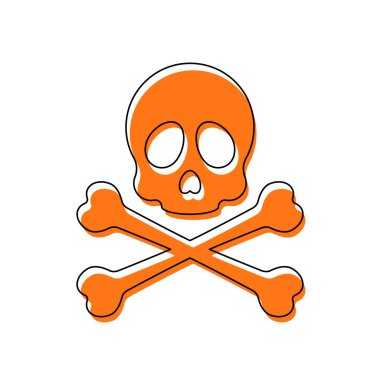 Kafatası ve çapraz kemikler. Basit simgesi. İzole simge siyah ince dağılımı ve farklı katmanlarda doldurma taşındı turuncu oluşan. Beyaz arka plan