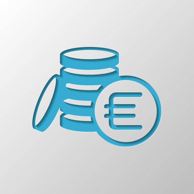 para sikke euro simgesi. Kağıt tasarımı. Gölge ile düzenlenen sembolü