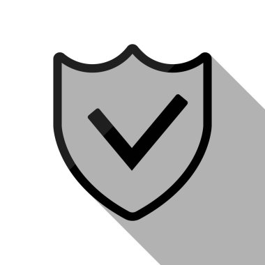 koruma başarı. basit simgesi. Uzun gölge beyaz arka planda siyah nesnesiyle