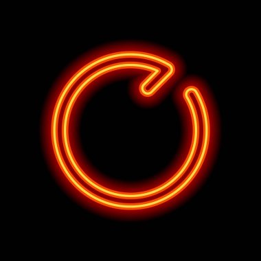 Basit ok, güncelleştirmek, yeniden, saat yönünde, ileri. Gezinti simgesi. Doğrusal sembolü ile ince bir çizgi. Bir çizgi stili. Siyah arka plan üzerine portakal neon tarzı. Işık simgesi