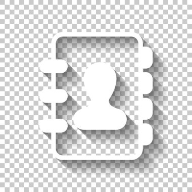 Adres defterinde kişi ile kapak. basit simgesi. Gölge şeffaf arka plan üzerinde beyaz simgesi