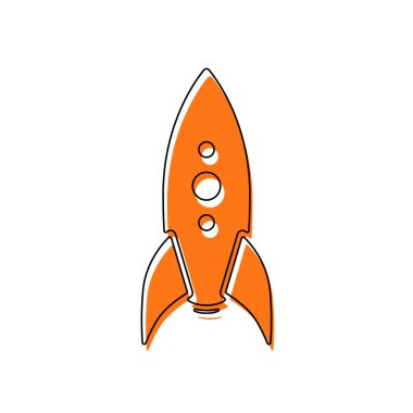 Roket fırlatma simgesi. İzole simge siyah ince dağılımı ve farklı katmanlarda doldurma taşındı turuncu oluşan. Beyaz arka plan