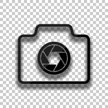 Fotoğraf makinesi, ince anahat, basit simgesi ile doğrusal sembolü. Saydam arka plan üzerinde yumuşak gölgeli siyah cam kutsal kişilerin resmi