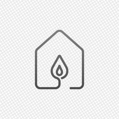 ateş ile ev simgesini alevler. çizgi stili. Kılavuz arka plan üzerinde