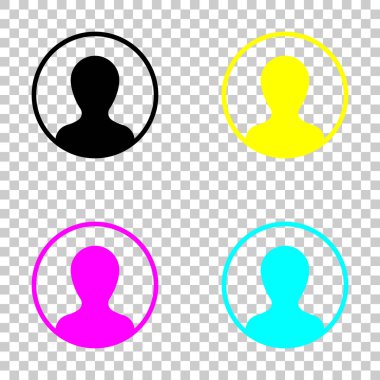 Profil, kişi bir dairede. Cmyk simgeleri şeffaf arka plan üzerinde renkli dizi