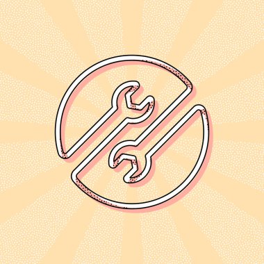 Onarım Servisi. Doğrusal, ince anahat. Retro Vintage tipografi ofset baskı etkisi ile. Çizgi roman pop sanat arka plan ile nokta poster