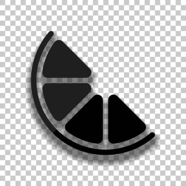 Yarım limon ya da portakal. Basit simgesi. Saydam arka plan üzerinde yumuşak gölgeli siyah cam kutsal kişilerin resmi